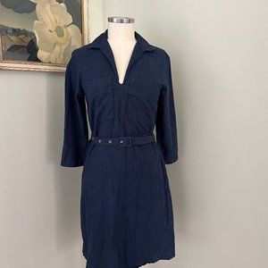A.P.C. Navy Cotton Belted Midi Dress Size XS